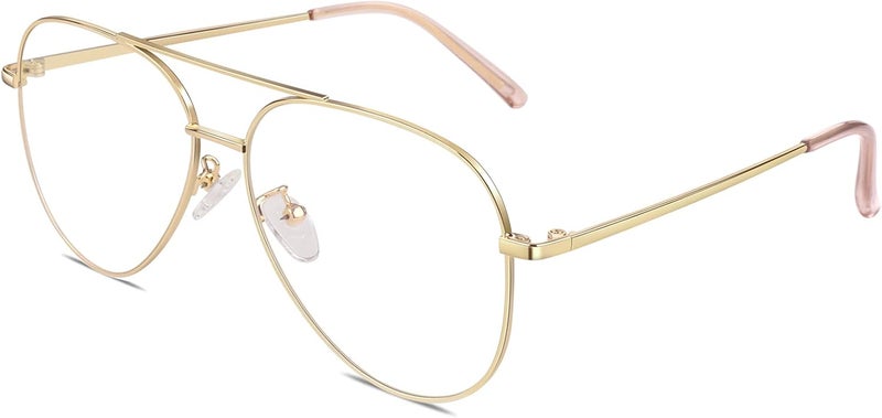 GQUEEN Fake Glasses Women Men Clear Lens Metal Frame UV400 Protection Fashion Retro Pilot Style Eyeglasses - Image 1